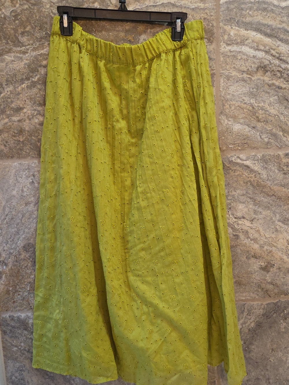 Calligraphie Women’s Lime Green Eyelet Midi Skirt Large